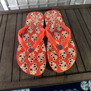 TORY BURCH RUBBER ORANGE THONG FLIP FLAPS SLIDES SANDALS SIZE Large